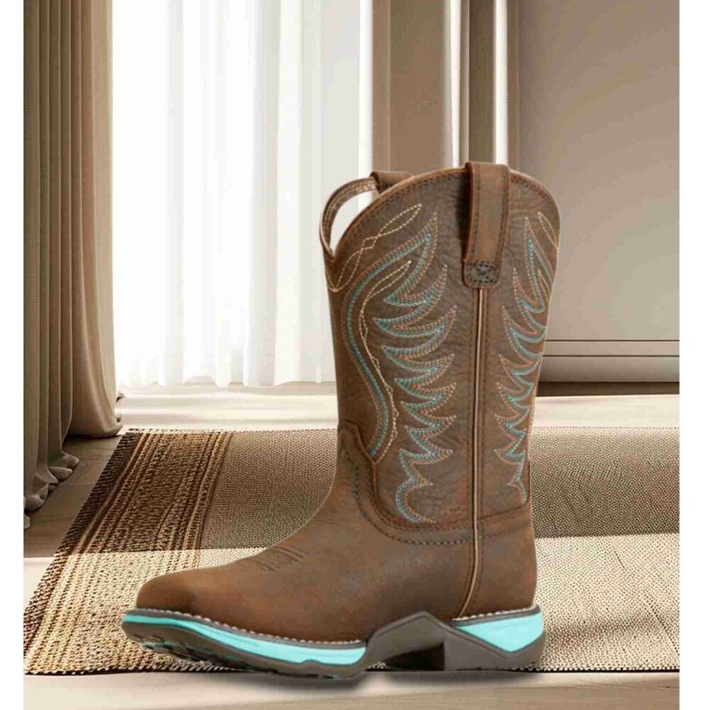 Womens Ariat Brown Broad Square Toe Waterproof Cowboy Boots